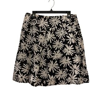 Talbots Petites Women's Skirt 14 Floral A Line Black White